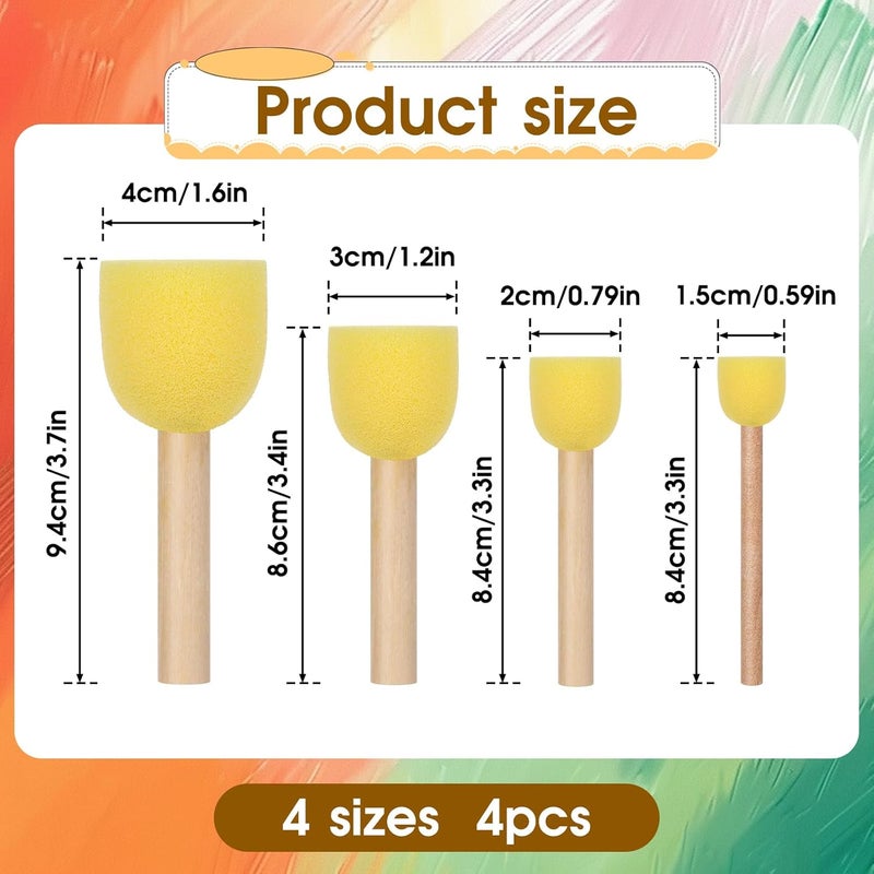 salbsever 4PCS Round Sponges Brush Set Circle Art Sponge Brushes Paint Sponges for Acrylic Painting and Face Paint Sponge Paint Brush Arts and DIY Crafts, 4 Mixed Size, Yellow - Image 2